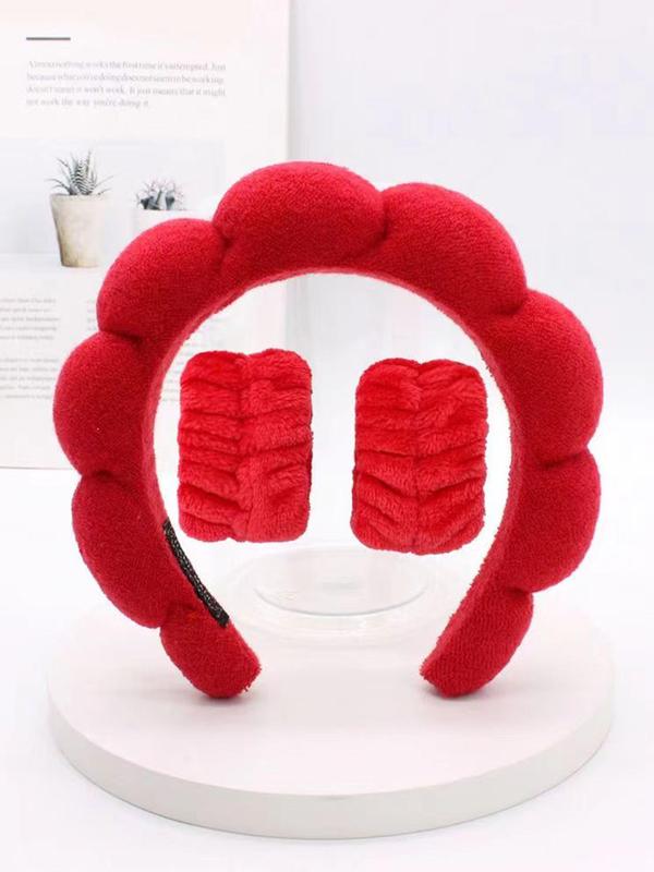 Women's Simple Solid Color Sponge Hair Hoop, 3pcs Face Washing Wristband for Hairstyle Ideas, Plush Hair Accessories Set, Suitable for Daily Washing