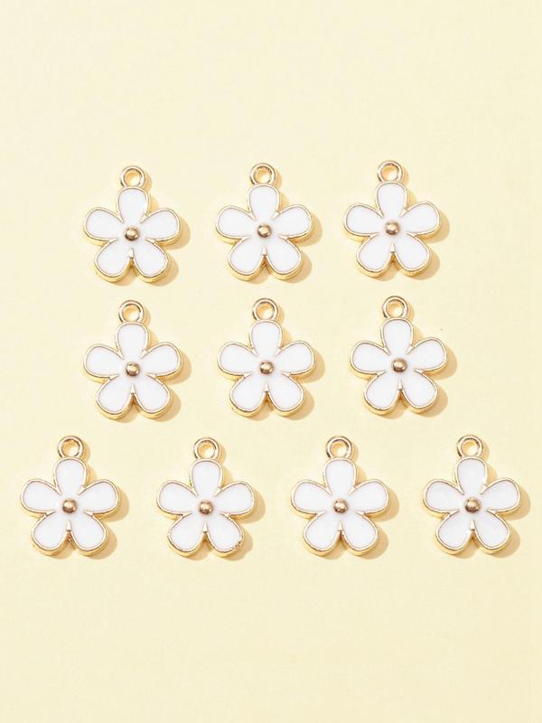 10pcs Cute Flower Shaped Enamel Charms, Flower Design Pendant, Fashionable Jewelry For Women & Girls
