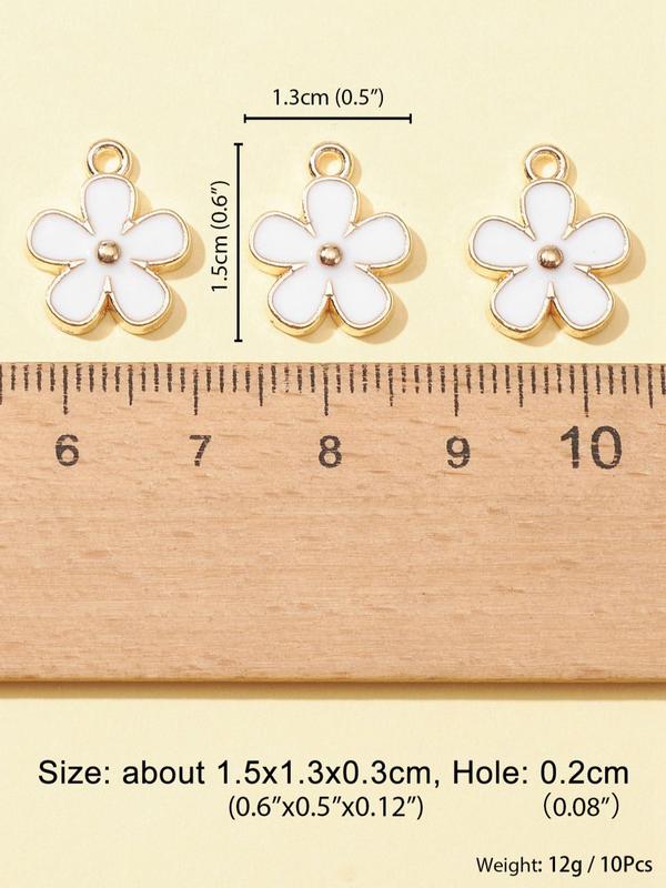 10pcs Cute Flower Shaped Enamel Charms, Flower Design Pendant, Fashionable Jewelry For Women & Girls