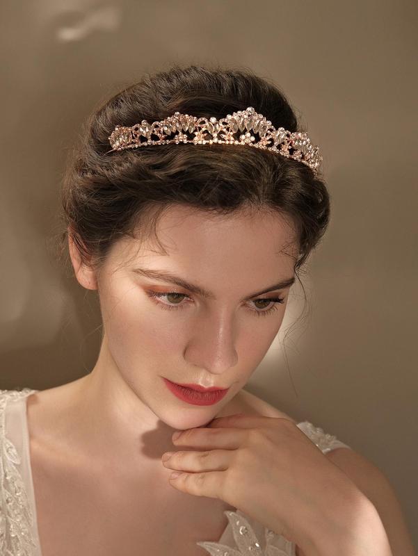 Women's Alloy Rhinestone Decor Crown Bridal Headband, Trendy Elegant Bridal Crown, Stylish Hair Accessories for Wedding Party Hairstyle Ideas