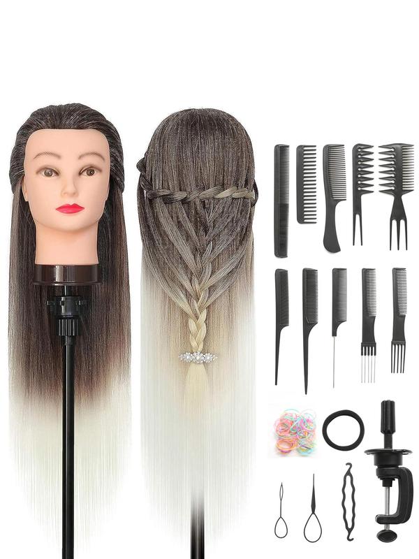 28 Inch Long Synthetic Hair Wig, Hairdressing Head with 10 Combs, Free Clamp and Dity Set, Professional Hair Styling Head for Braiding