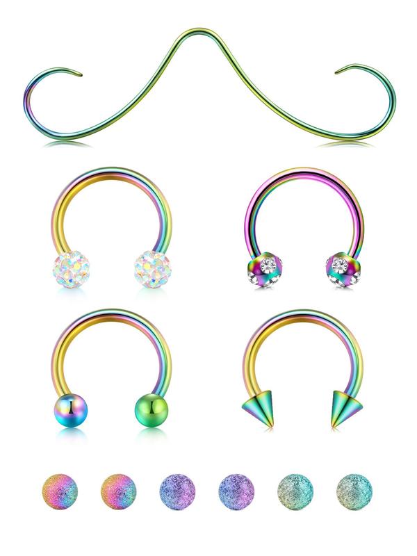 Unisex Nose Ring & Replacement Balls Kit, Rhinestone & Heart & Star Decor Nose Piercing Jewelry, Stainless Steel Nose Ring, Fashion Jewelry for Party, Daily Decor