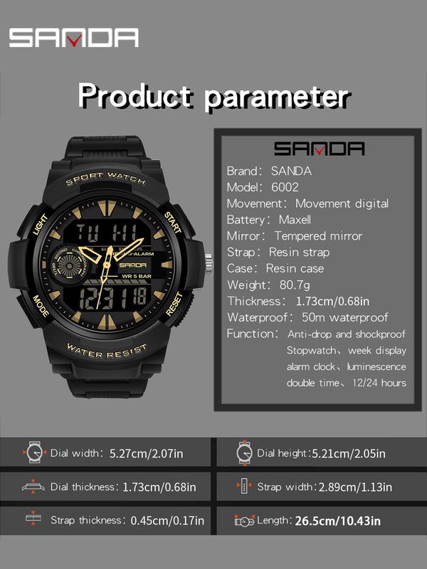 Men's Sportive Dual Display Analog-digital Watch, Fashionable Digital Watch with Luminous Dial & Alarm Function, Waterproof & Shockproof Watch for Daily Life
