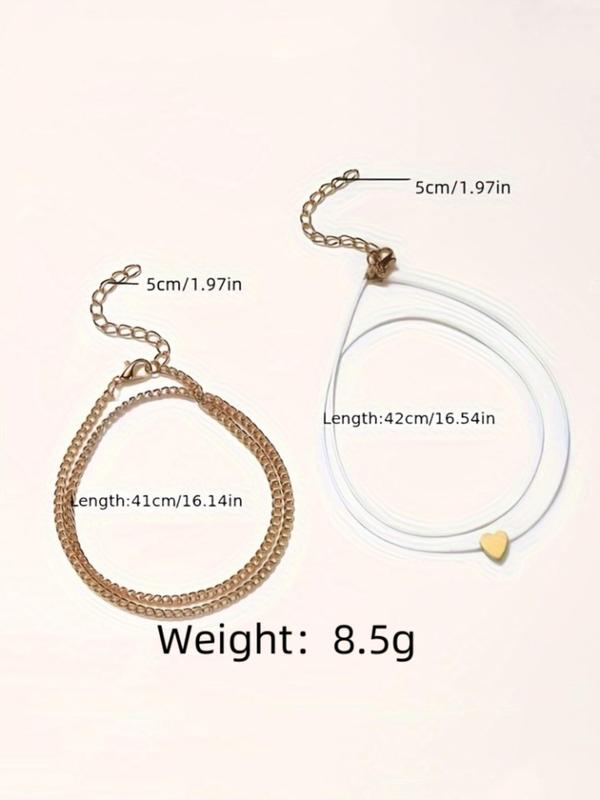 Women's Elegant Heart & Chain Design Tiered Layer Anklets, Exquisite Trendy Anklets, Fashionable Body Jewelry for Party & Daily Clothing Decor