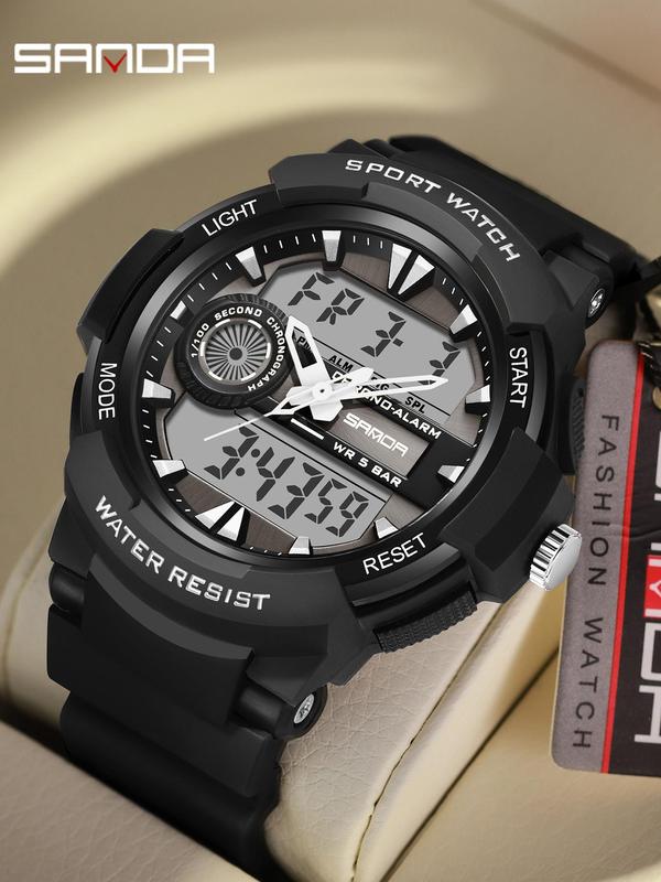 Men's Sportive Dual Display Analog-digital Watch, Fashionable Digital Watch with Luminous Dial & Alarm Function, Waterproof & Shockproof Watch for Daily Life