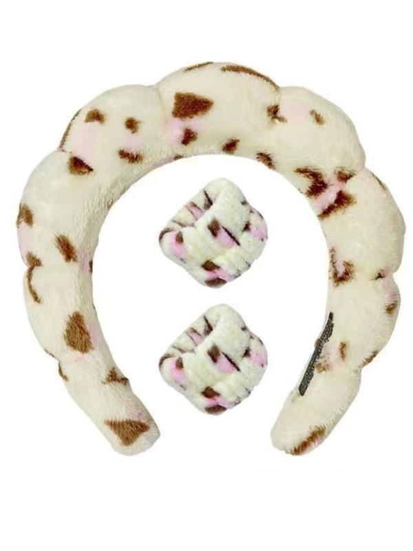 Women's Simple Solid Color Sponge Hair Hoop, 3pcs Face Washing Wristband for Hairstyle Ideas, Plush Hair Accessories Set, Suitable for Daily Washing