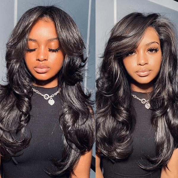 Curtain Bangs Wig Chic Retro HD Lace Pre Plucked Pre Bleached 180% Density Body Wave Human Hair Wigs | Subella Hair