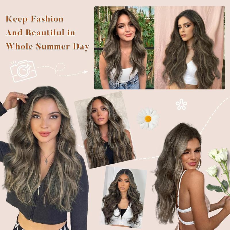Clip in Hair Extensions Black Mix Blonde Long Hair Extensions Clip Ins Soft Synthetic Hairpieces for Women