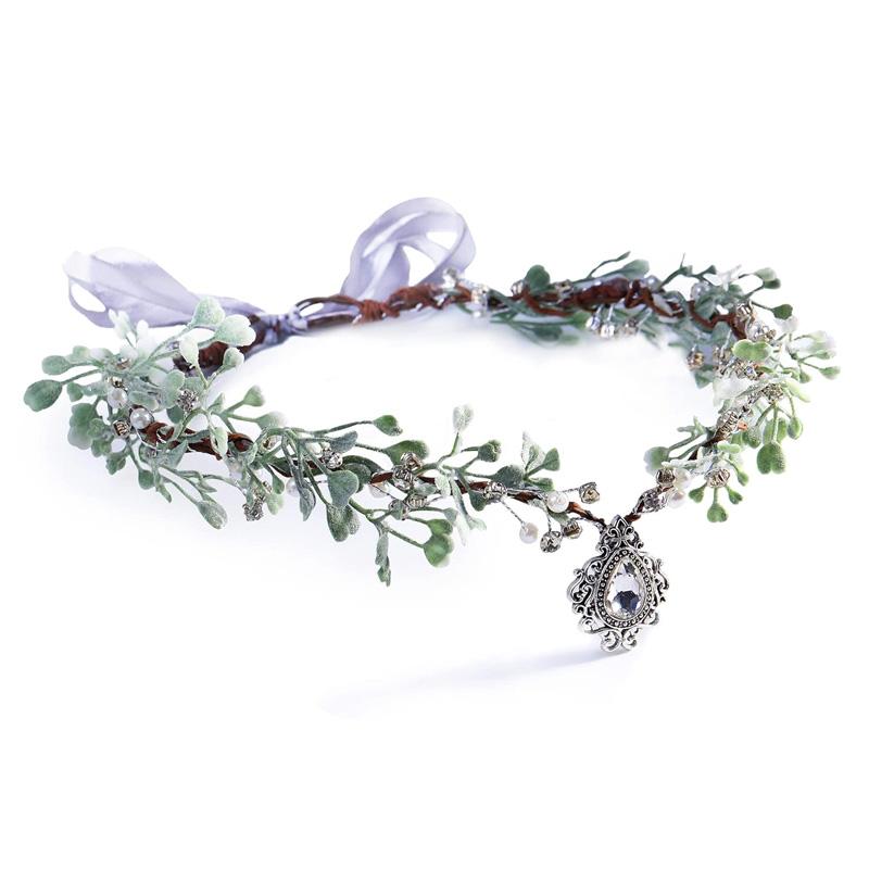 1pcs Handmade Fairy Flower Crown - Elf Headpiece Floral Headband Woodland Circlet Forest Tiara For Women Renaissance Christmas Wedding Cosplay Party Green