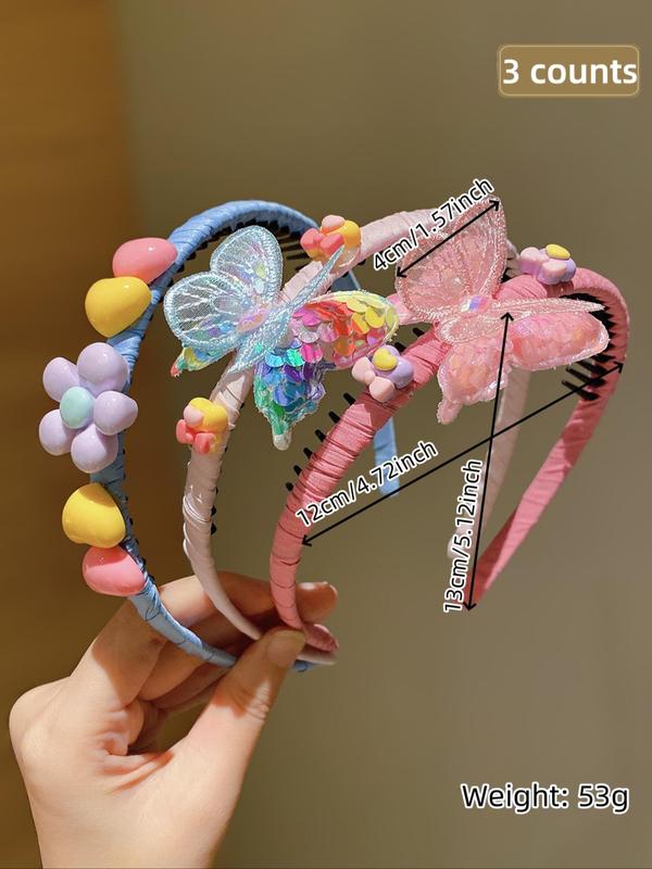 Cute Butterfly & Flower & Heart Design Hair Hoop, Fashionable Hair Accessories for Women & Girls, Minimalist Headwear Suitable for Thick Hair