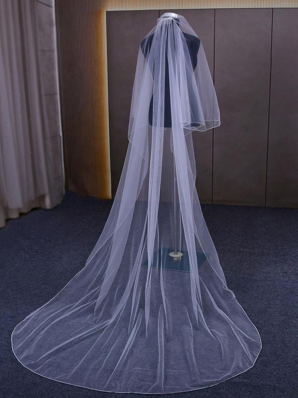 Simple Double Layer Bridal Veil with Hair Comb, Elegant Wedding Bridal Veil, Fashionable Wedding Accessories for Women