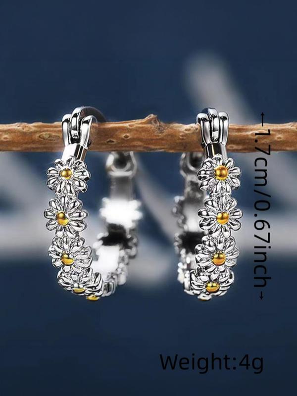 1 Pair Fashionable Daisy Design Hoop Earrings, Minimalist Elegant All-match Floral Design Hoop Earrings, Elegant Jewelry for Women