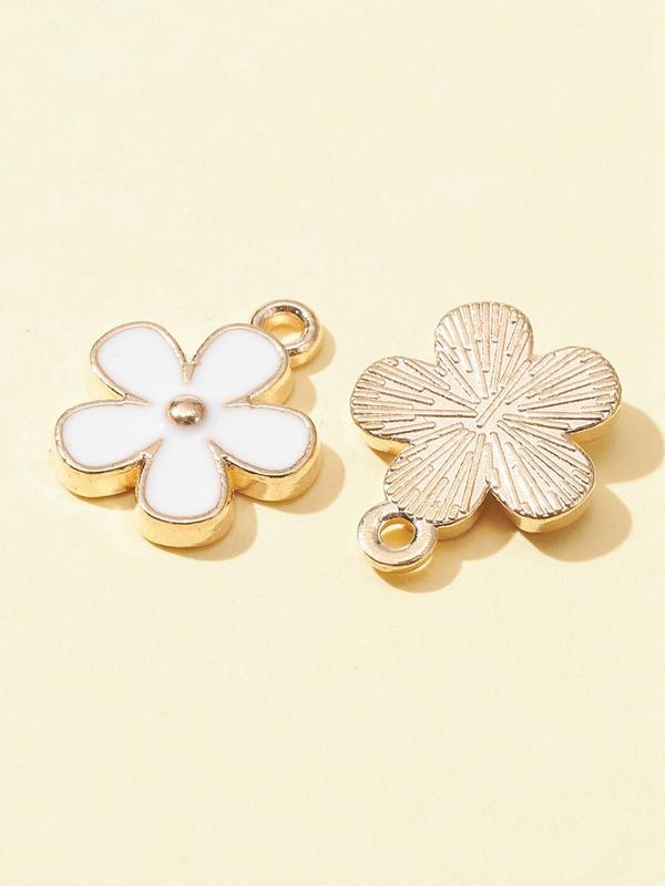 10pcs Cute Flower Shaped Enamel Charms, Flower Design Pendant, Fashionable Jewelry For Women & Girls