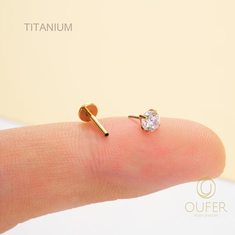 Oufer 16G Titanium Prong CZ Threadless Push Pin Labret Tragus Cartilage Conch Helix Flat Back Earring Nose Stud