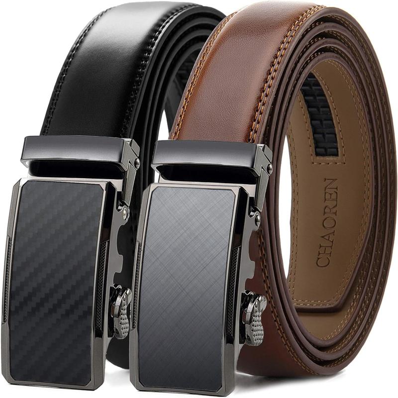 CHAOREN Mens Belts Leather Ratchet 2 Pack - Mens Dress Belt for Dress Pants(32mm)