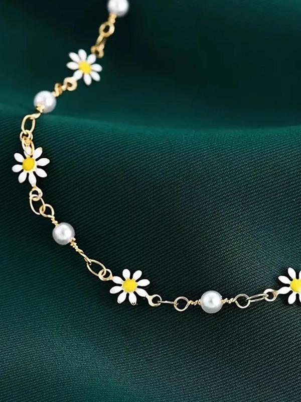 Women's Elegant Flower Design Anklet (1 Set), Fashionable and Elegant Small Daisy Anklet for Beach Party Vacation, Trendy All-match Jewelry for Women