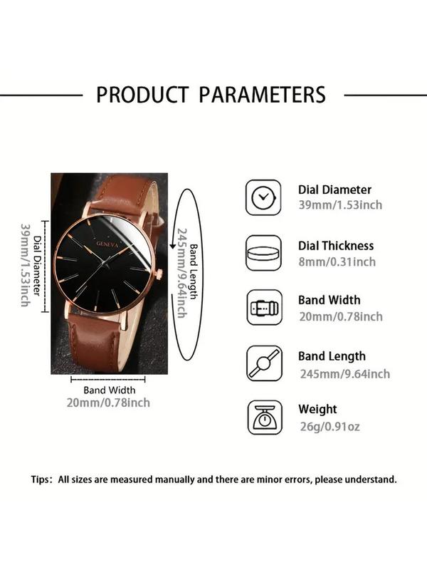 Men's Business Round Dial Analog Quartz Watch, with Beaded & Braided Bracelet Set, Fashion Watch Set for Party, Trendy All-match & Exquisite Watch Set for Birthday Gift, without Box