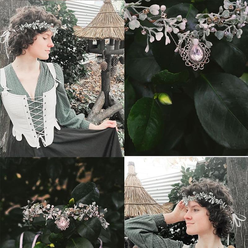 1pcs Handmade Fairy Flower Crown - Elf Headpiece Floral Headband Woodland Circlet Forest Tiara For Women Renaissance Christmas Wedding Cosplay Party Green