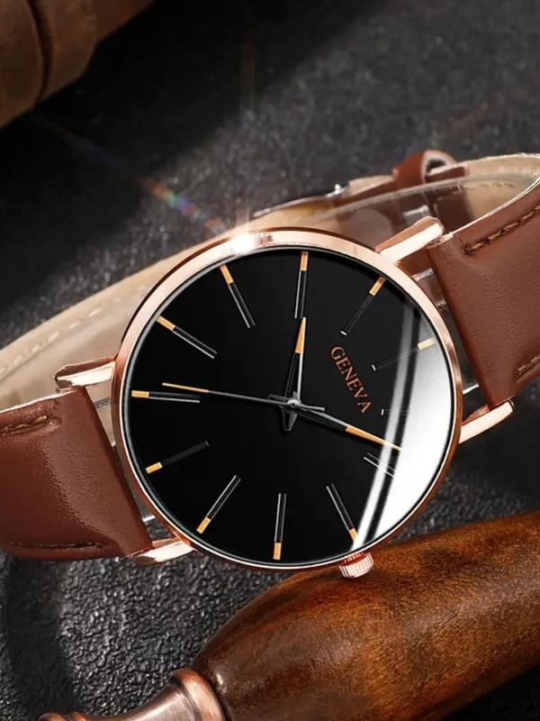 Men's Business Round Dial Analog Quartz Watch, with Beaded & Braided Bracelet Set, Fashion Watch Set for Party, Trendy All-match & Exquisite Watch Set for Birthday Gift, without Box