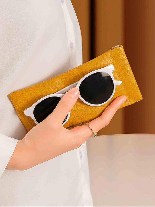 Solid Color Soft Pu Sunglasses Case, 2024 New Style Portable Pu Leather Glasses Case, Anti-scratch Glasses Storage Bag, Eyewear Accessories for Women and Men