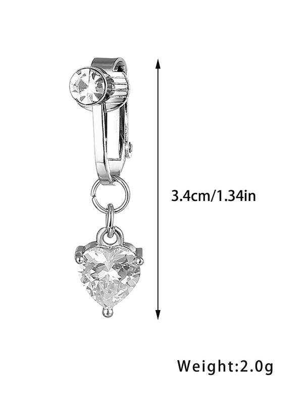 Women's Elegant Rhinestone Decorated Heart Design Fake Belly Ring, Exquisite Trendy Belly Ring, Fashionable Body Jewelry for Women & Men