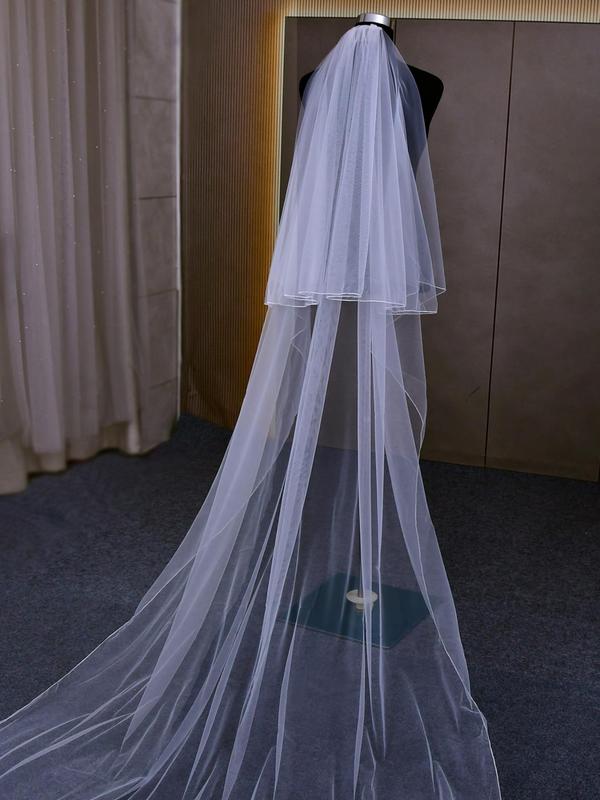 Simple Double Layer Bridal Veil with Hair Comb, Elegant Wedding Bridal Veil, Fashionable Wedding Accessories for Women