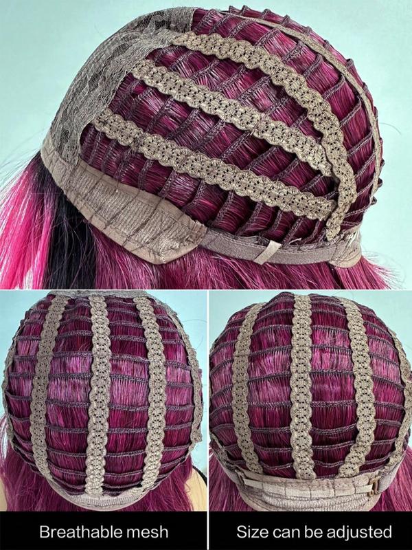 28 Inch Long Pink Wavy Wigs for Women, Gorgeous Fluffy Wigs with Curtain Bangs, Synthetic Full Machine Wigs for Party, Daily Use