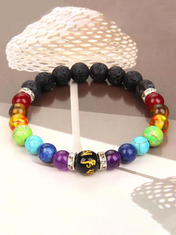Unisex Mixwd Color Stone Beaded Bracelet, Adjustable Bracelet for Women & Men, Fashion Accessories for Daily Wear