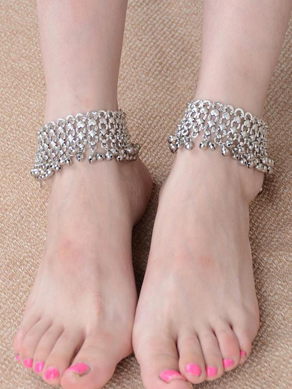 Women's Elegant Chunky Chain Anklet with Bell Shape Pendant, Exquisite Trendy Tiered Layer Design Anklet, Fashionable Jewelry for Women & Girls for Daily & Party Decoration