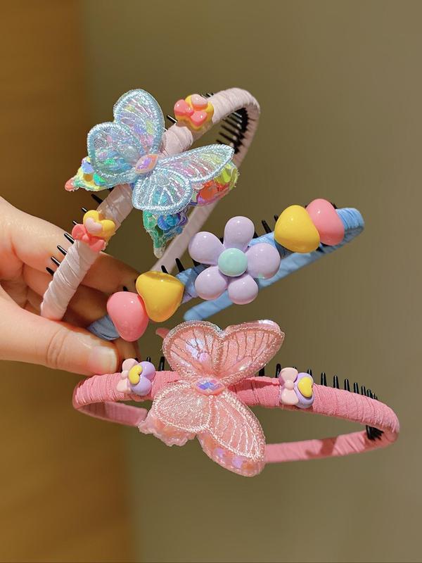 Cute Butterfly & Flower & Heart Design Hair Hoop, Fashionable Hair Accessories for Women & Girls, Minimalist Headwear Suitable for Thick Hair