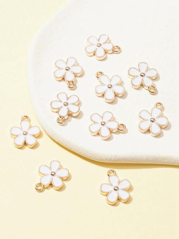 10pcs Cute Flower Shaped Enamel Charms, Flower Design Pendant, Fashionable Jewelry For Women & Girls