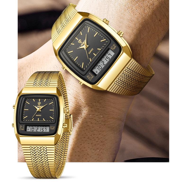 [Livestream Deal] Liebig Retro - Gold Dual Display Quartz Stainless Steel Wristwatch for Men