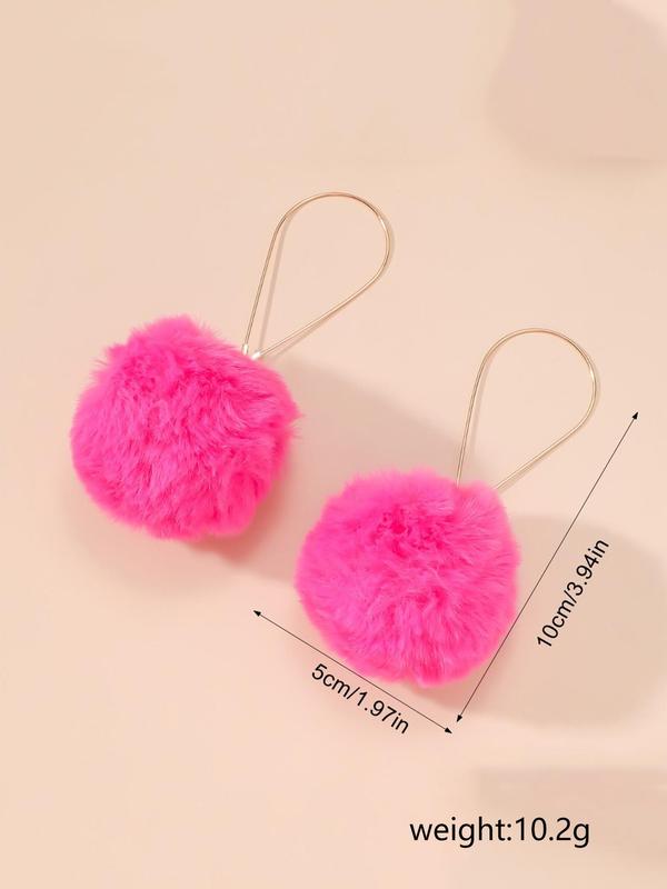 Cute Spherical Decor Summer Dangle Earrings for Galentine's Party Style, Personalized Geometric Design Plush Pom Long Drop Earrings, Retro Fashion Accessories for Summer Evening Party, Gifts for Women and Girls