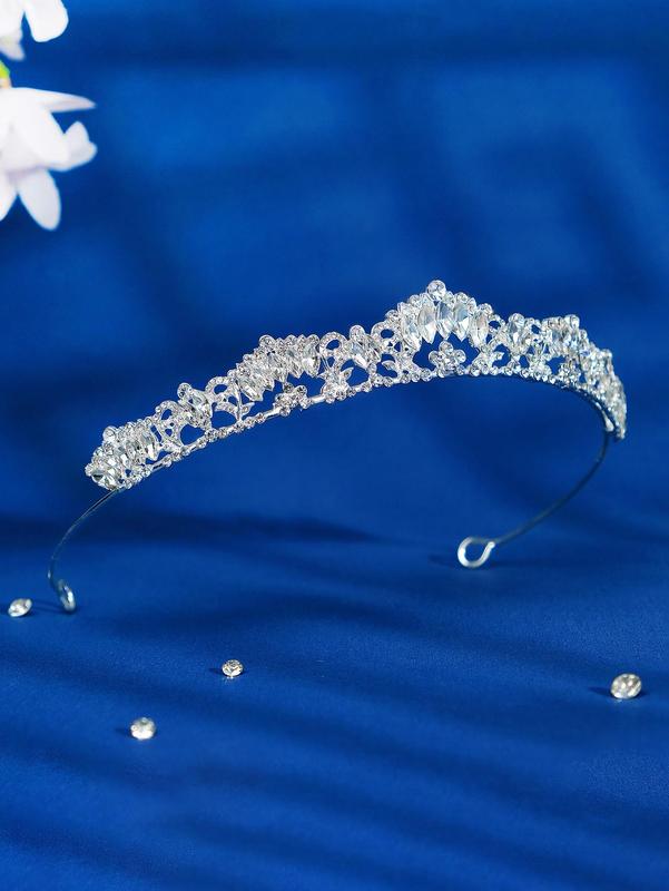 Women's Alloy Rhinestone Decor Crown Bridal Headband, Trendy Elegant Bridal Crown, Stylish Hair Accessories for Wedding Party Hairstyle Ideas