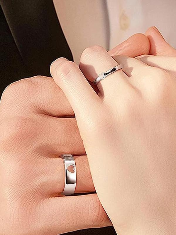 Hollow Out Heart Design Couple Ring with Gift Box, Elegant Rose Gift Box Engagement Ring, Fashion Accessories for Women & Men