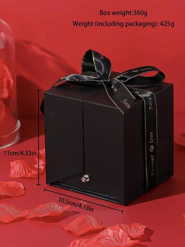 Hollow Out Heart Design Couple Ring with Gift Box, Elegant Rose Gift Box Engagement Ring, Fashion Accessories for Women & Men