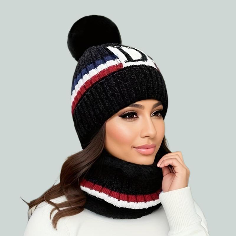 Women's Beanie Hat & Scarf Set, 2 Counts Windproof Warm Hat & Neck Warmer for Outdoor Cycling Hiking, Sports & Outdoor Accessories, Christmas Gift