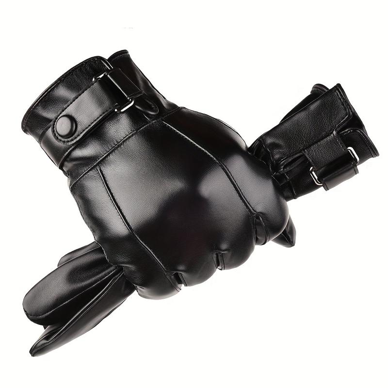 1 Pair Plush Thermal Insulation Winter Gloves - Durable PU Leather Touchscreen Gloves, Water-Resistant, Outdoor Cycling Driving Skiing Gloves for Cold Weather Activities