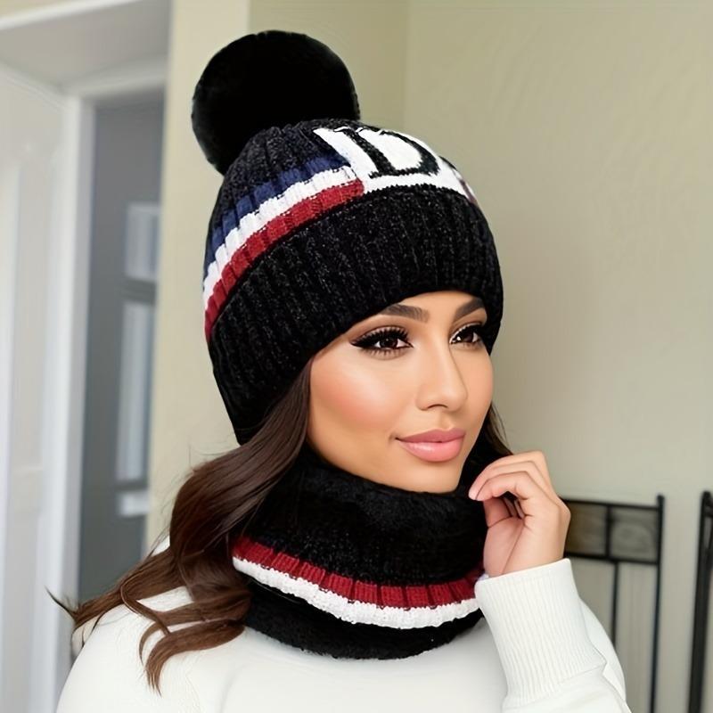 Women's Beanie Hat & Scarf Set, 2 Counts Windproof Warm Hat & Neck Warmer for Outdoor Cycling Hiking, Sports & Outdoor Accessories, Christmas Gift