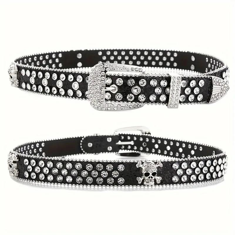 Stylish Rhinestone Western Cowgirl Style Y2K Belt Sparking Pu Leather BB Belts Jeans Dress Accessories For Women