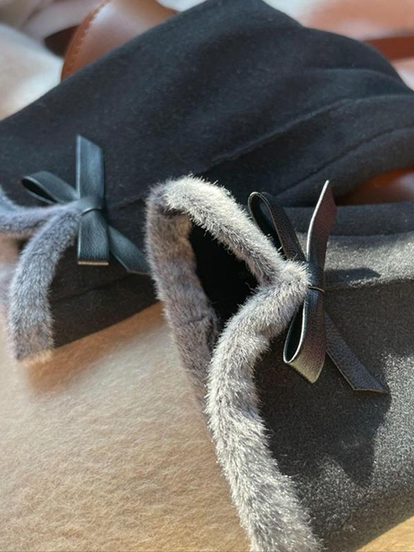 Women's Cute Bow Decorated Gloves, 2024 New Style Solid Color Casual Trendy Warm Gloves for Women & Girls, Fashionable Windproof Touch Screen Gloves for Winter