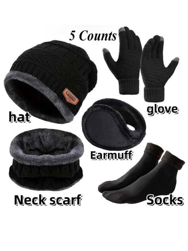 Winter Warm Outdoor Set, Including Hat, Scarf, Earmuff, Gloves & Socks, Fashion Accessories for Men & Women