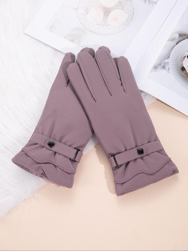 Women's Solid Color Touch Screen Gloves, Casual Soft Warm Gloves for Fall & Winter, Fashion Accessories for Women & Girls
