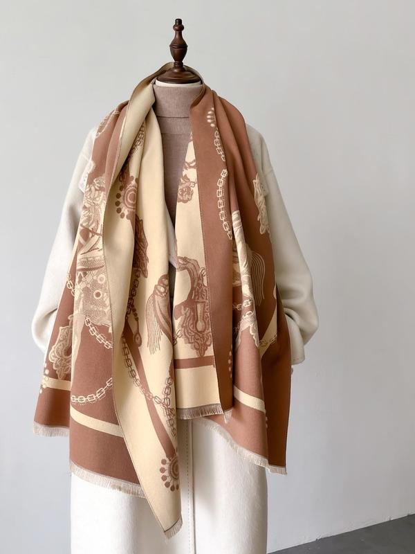 Creative Horse Pattern Tassel Decor Shawl, Casual Soft Warm Long Scarf for Fall & Winter, Fashion Accessories for Women & Men
