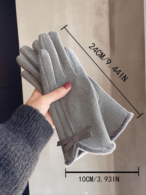 Women's Cute Bow Decorated Gloves, 2024 New Style Solid Color Casual Trendy Warm Gloves for Women & Girls, Fashionable Windproof Touch Screen Gloves for Winter