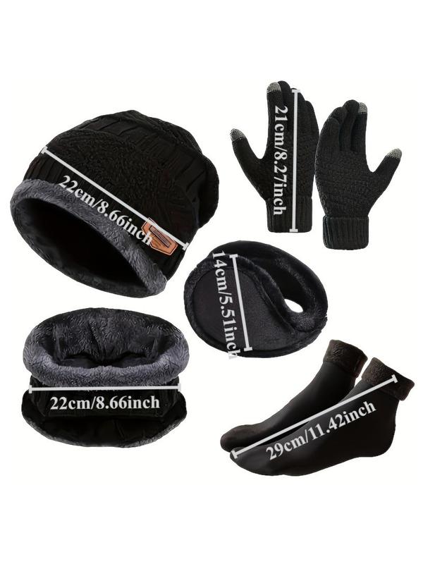 Winter Warm Outdoor Set, Including Hat, Scarf, Earmuff, Gloves & Socks, Fashion Accessories for Men & Women
