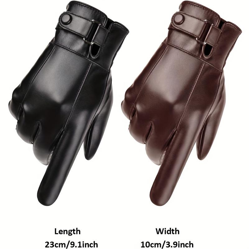1 Pair Plush Thermal Insulation Winter Gloves - Durable PU Leather Touchscreen Gloves, Water-Resistant, Outdoor Cycling Driving Skiing Gloves for Cold Weather Activities