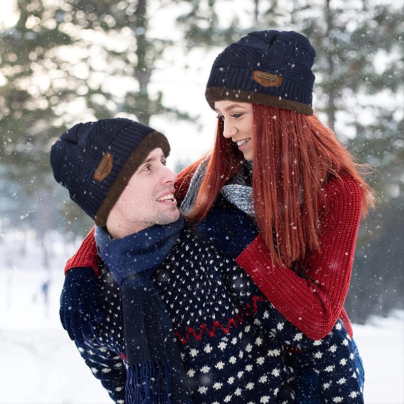 Winter Warm Set, 4 Counts set Soft Lightweight Warm Knitted Wool Hat & Scarf & Touch Screen Gloves, Suitable for Unisex Outdoor Sports, The Perfect Christmas Holiday Gift