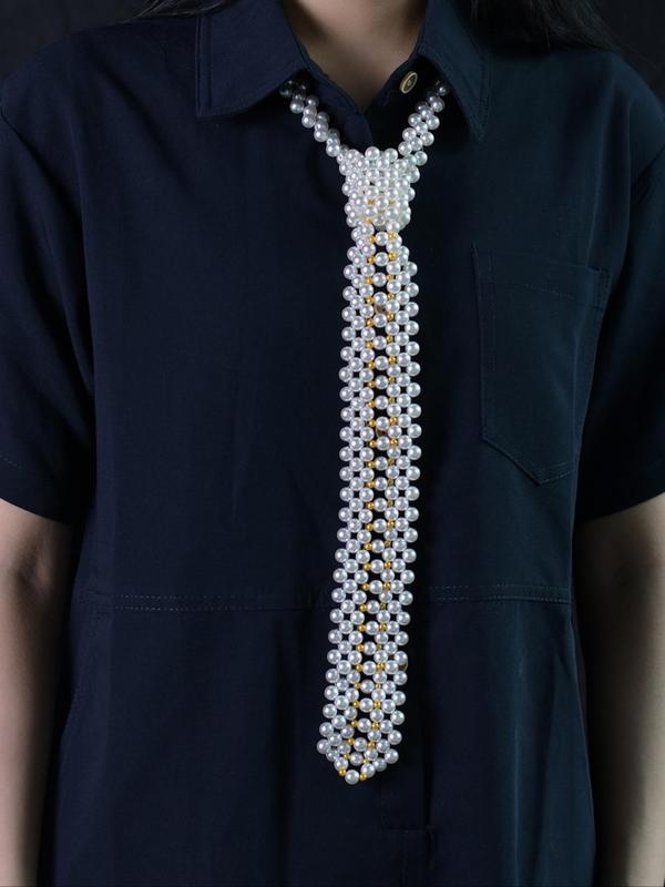 Faux Pearl Decor Tie, Fashionable Clothes Accessories for Men & Women, Trendy All-match & Exquisite Clothes Accessories for Daily & Party Decoration