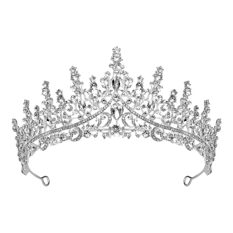 SWEETV Crystal Wedding Tiara Women Royal Queen Crown Rhinestone Princess Tiara Hair Accessories Quinquennia Pageant Prom Birthday Silver Audrey